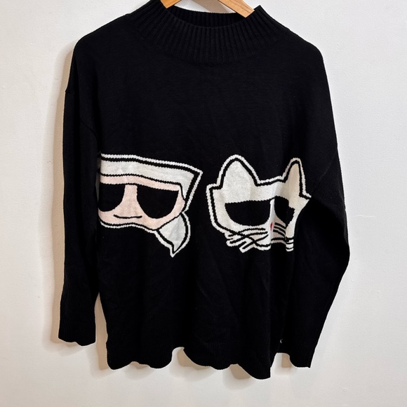 Karl Lagerfeld Sweaters - Karl Lagerfeld Black Sweater with Iconic cat Graphic